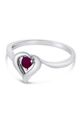 lovely white gold heart round ruby gemstone baby birthstone ring